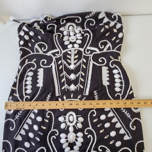 Venus Beaded Sequin Mini Dress Size 16 Black White Strappy Back Evening Glam NEW - Picture 9 of 14